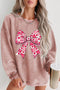 Checkered Bow Graphic Corded Crew Neck Pullover