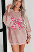Checkered Bow Graphic Corded Crew Neck Pullover