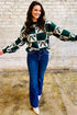 Checkered Bow Motif Crew Neck Pullover Sweater