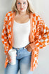 Checkered Bubble Sleeve Drop Shoulder Open Front Cardigan
