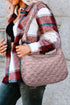 Checkered Bubble Textured Oxford Fabric Zip Tote Bag
