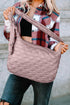 Checkered Bubble Textured Oxford Fabric Zip Tote Bag