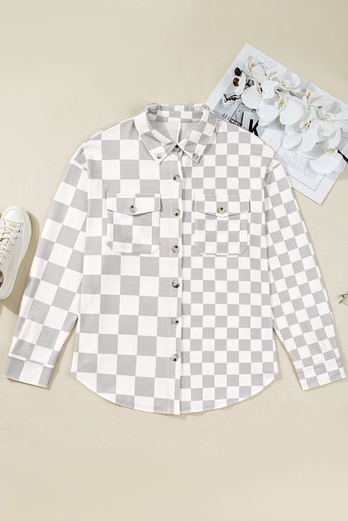 Checkered Button Front Collared Shirt Jacket