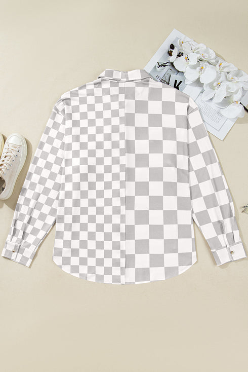 Checkered Button Front Collared Shirt Jacket