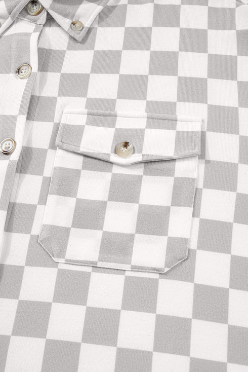 Checkered Button Front Collared Shirt Jacket