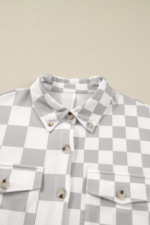 Checkered Button Front Collared Shirt Jacket