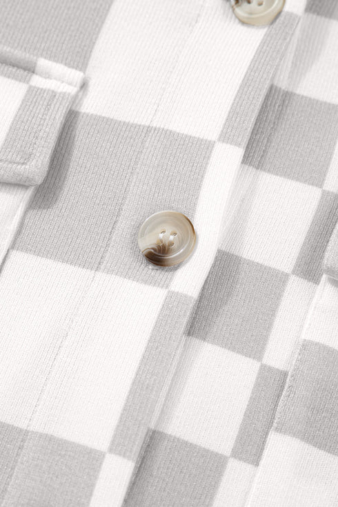 Checkered Button Front Collared Shirt Jacket