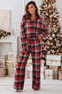 Checkered Button Up Shirt And Wide Leg Pant Lounge Set