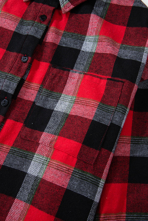 Checkered Button Up Shirt And Wide Leg Pant Lounge Set