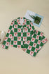 Checkered Candy Cane Notched Collar Button Front Pajama Set