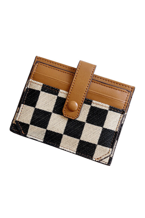 Checkered Canvas Patchwork Snap Button Card Storage Wallet