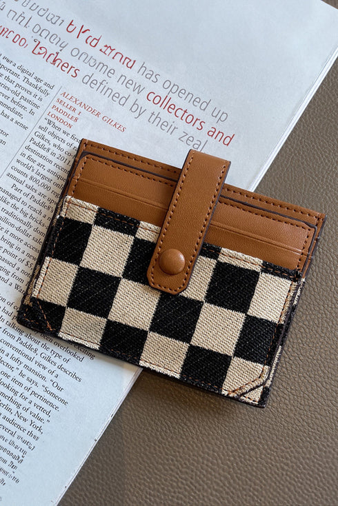 Checkered Canvas Patchwork Snap Button Card Storage Wallet