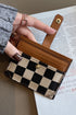 Checkered Canvas Patchwork Snap Button Card Storage Wallet