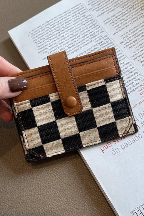 Checkered Canvas Patchwork Snap Button Card Storage Wallet