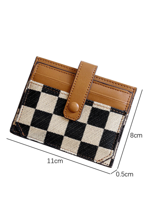 Checkered Canvas Patchwork Snap Button Card Storage Wallet