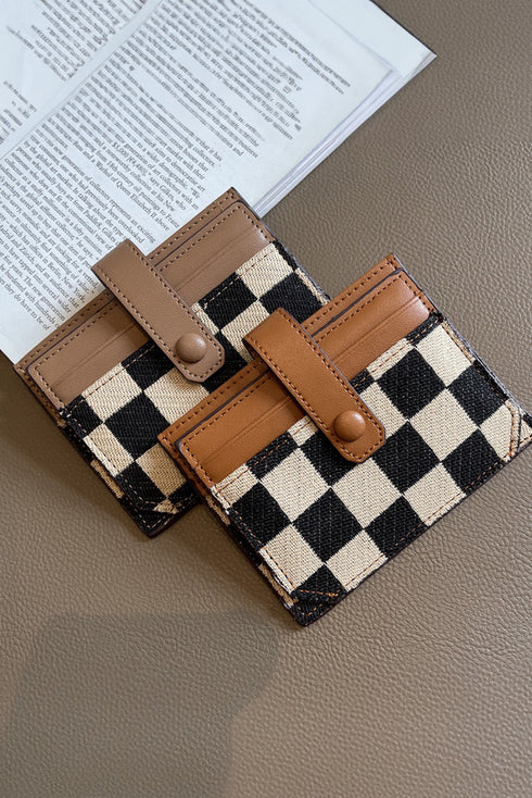 Checkered Canvas Patchwork Snap Button Card Storage Wallet