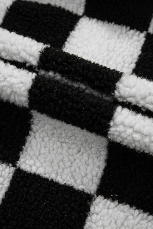 Checkered Collared Buttoned Side Pocket Fleece Jacket