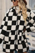 Checkered Collared Buttoned Side Pocket Fleece Jacket