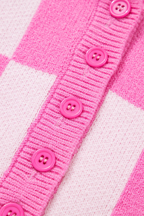 Checkered Collared Half Button Drop Shoulder Pullover Sweater