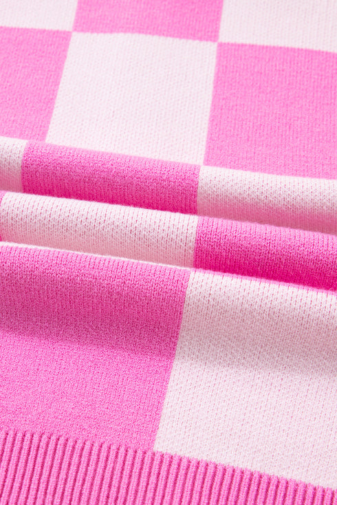 Checkered Collared Half Button Drop Shoulder Pullover Sweater