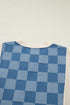 Checkered Denim Patchwork Short Sleeve Relaxed Top