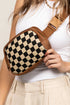 Checkered Faux Leather Patchwork Adjustable Strap Crossbody Bag