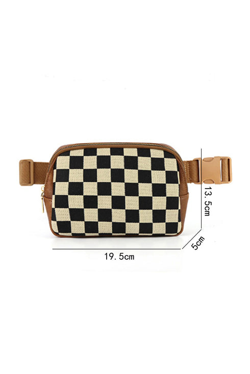 Checkered Faux Leather Patchwork Adjustable Strap Crossbody Bag