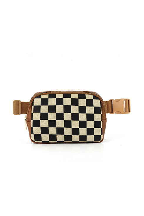 Checkered Faux Leather Patchwork Adjustable Strap Crossbody Bag