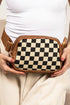 Checkered Faux Leather Patchwork Adjustable Strap Crossbody Bag