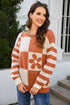 Checkered Floral Print Striped Sleeve Sweater