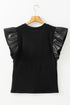 Checkered Font Graphic Faux Leather Sleeve Top
