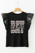 Checkered Font Graphic Faux Leather Sleeve Top