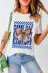 Checkered Game Day Bow Graphic Cotton T-Shirt