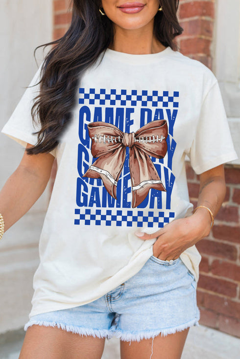 Checkered Game Day Bow Graphic Cotton T-Shirt