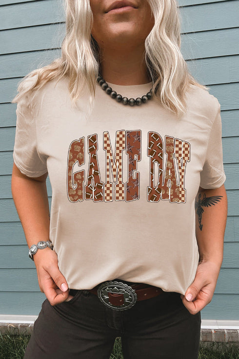 Checkered Graphic Letter Print Short Sleeve Jersey Tee