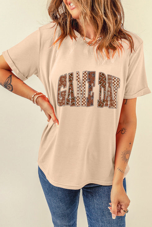 Checkered Graphic Letter Print Short Sleeve Jersey Tee