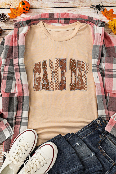 Checkered Graphic Letter Print Short Sleeve Jersey Tee