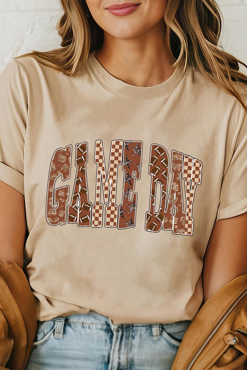 Checkered Graphic Letter Print Short Sleeve Jersey Tee