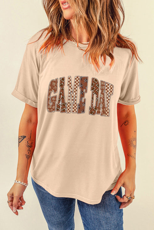 Checkered Graphic Letter Print Short Sleeve Jersey Tee