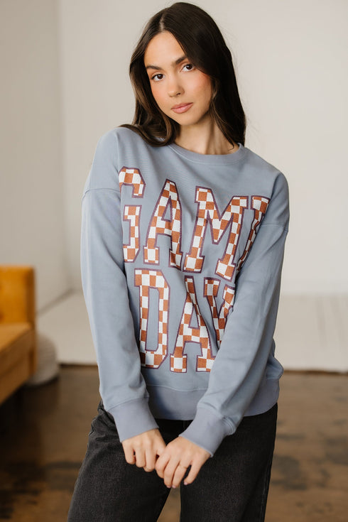 Checkered Graphic Lettering Crew Neck Pullover Sweatshirt