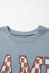 Checkered Graphic Lettering Crew Neck Pullover Sweatshirt
