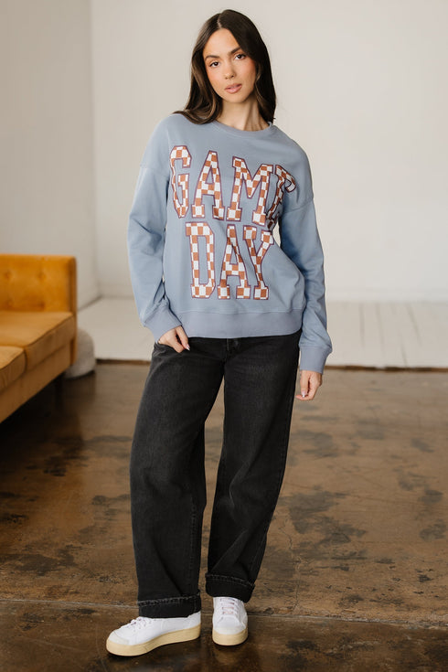 Checkered Graphic Lettering Crew Neck Pullover Sweatshirt