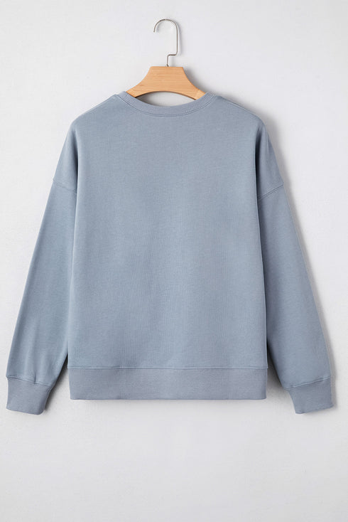 Checkered Graphic Lettering Crew Neck Pullover Sweatshirt