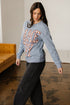 Checkered Graphic Lettering Crew Neck Pullover Sweatshirt