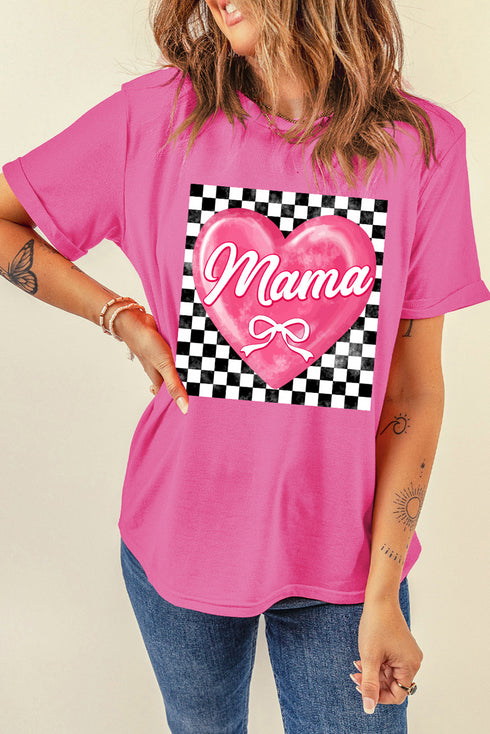 Checkered Heart Mama Statement Graphic Tee