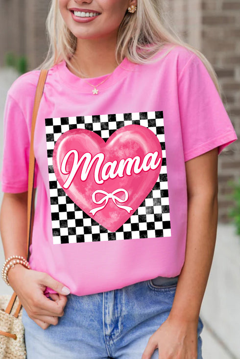Checkered Heart Mama Statement Graphic Tee