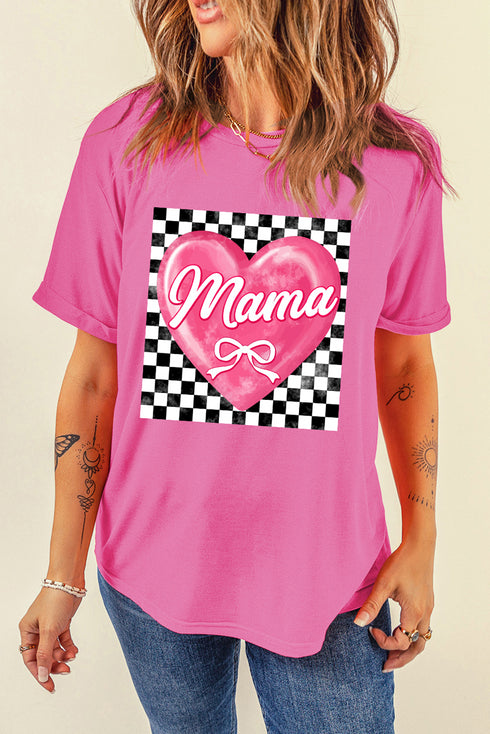Checkered Heart Mama Statement Graphic Tee