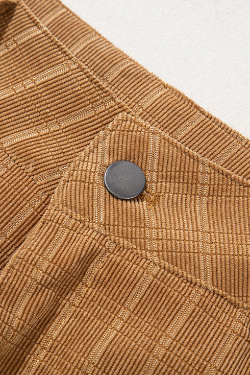 Checkered High Waist Wide Leg Corduroy Pants
