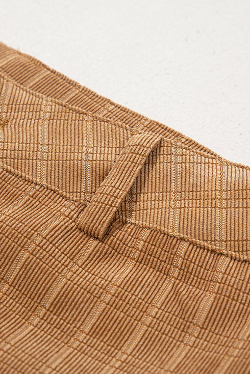 Checkered High Waist Wide Leg Corduroy Pants