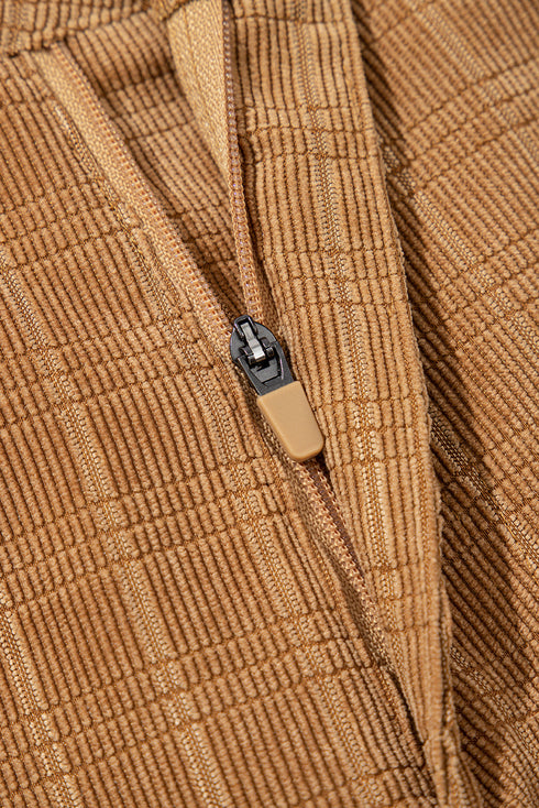 Checkered High Waist Wide Leg Corduroy Pants